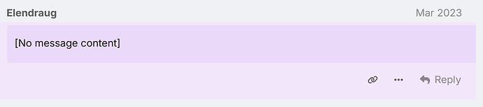 Screenshot of March 2023 message that reads No message content