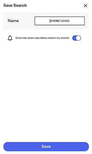 eBay screenshot of how to receive email notifications for a search